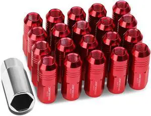 DNA Motoring LN-ZTL-9020-125-RD 20-Piece M12 x 1.25 Aluminum Alloy Wheel Lug Nuts + Deep Drive Extension (Red)