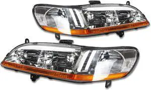 DNA Motoring HL-OH-HA98-CH-AB For 1998 to 2002 Honda Accord OE Style Headlight Chrome Housing Amber Corner Headlamp 99 00 01 Left + Right