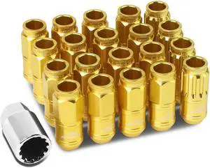 DNA Motoring LN-ZTL-9015-15-GD 16-Piece M12 x 1.5 Aluminum Alloy Wheel Lug Nuts + 4 x Lock Nut + 1 x Lock Nut Key (Gold)