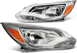 DNA Motoring HL-OH-FF12-CH-AM For 2012 to 2014 Ford Focus 3rd Gen Pair Chrome Housing Amber Corner Headlights Headlamp 13 Left + Right