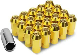 DNA Motoring LN-ZTL-9021-15-GD M12 x 1.5 Open End 20-Piece Aluminum Alloy Wheel Lug Nuts + Deep Drive Extension (Gold)