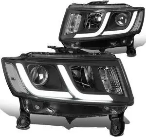 DNA Motoring HL-HPL-JGC14-BK-CL1 For 2014 to 2016 Jeep Grand Cherokee LED DRL Projector Headlight Black Housing Clear Corner Headlamp 12 Left + Right