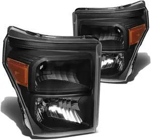 DNA Motoring HL-OH-FSU13-BK-AM For 2011 to 2016 Ford F250 F350 F450 F550 Super Duty Headlight Black Housing Amber Corner Headlamp 12 13 14 Left + Right