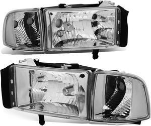 DNA Motoring HL-OH-DR944P-CH-CL1 For 1994 to 2002 Dodge Ram Truck 1500 2500 3500 Headlight+Corner Lamp Chrome Housing Clear Side 95 96 97 98 99 00 01 Left + Right