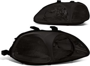 DNA Motoring HL-OH-HC96-SM-CL1 For 1996 to 1998 Honda Civic OE Style Headlight Smoked Housing Clear Corner Headlamps EJ EM EK 97 Left + Right