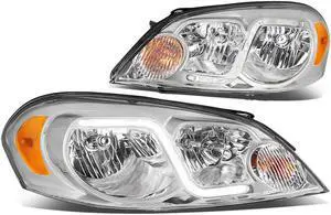 DNA Motoring HL-LB-CI06-CH-AM For 2006 to 2016 Chevy Monte Carlo Impala Limited LED DRL Light Bar Headlight Chrome Housing Amber Corner Headlamp 07 08 09 10 11 12 13 14 15