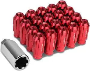 DNA Motoring LN-ZTL-9025-125-RD Open End Design 20-Piece M12 x 1.25 Aluminum Alloy Wheel Lug Nuts +1 X Deep Drive Extension (Red)