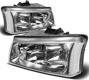 DNA Motoring HL-OH-CS03-2P-CH-CL1 For 2003 to 2006 Chevy Silverado Avalanche 1st Gen Headlight Chrome Housing Clear Corner Headlmap 04 05 Left + Right