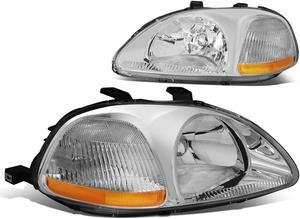 DNA Motoring HL-OH-HC96-CH-AM For 1996 to 1998 Honda Civic OE Style Headlight Chrome Housing Amber Corner Headlamps EJ EM EK 97 Left + Right