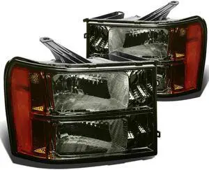 DNA Motoring HL-OH-GMCSIE07-SM-AM For 2007 to 2013 GMC Sierra 1500 2500HD 3500HD GMT 900 Smoked Housing Amber Corner Headlight Headlamp 08 09 10 11 12 Left + Right
