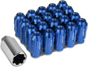 DNA Motoring LN-ZTL-9025-15-BL Open End Design 20-Piece M12 x 1.5 Aluminum Alloy Wheel Lug Nuts + Deep Drive Extension (Blue)