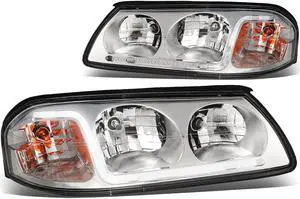 DNA Motoring HL-LB-CI00-CH-AM For 2000 to 2005 Chevy Impala LED DRL Light Bar Headlight Chrome Housing Amber Corner Headlamp 01 02 03 04 Left + Right