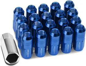 DNA Motoring LN-ZTL-9020-125-BL 20-Piece M12 x 1.25 Aluminum Alloy Wheel Lug Nuts + Deep Drive Extension (Blue)