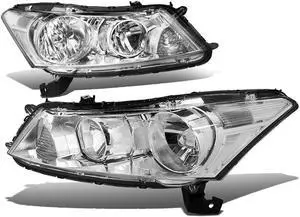 DNA Motoring HL-OH-HA084D-CH-CL1-T2 For 2008 to 2012 Honda Accord 8th Gen 4-Dr Sedan Pair OE Style Chrome Housing Clear Corner Headlight Headlamp 09 10 11 Left + Right