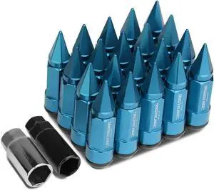M12 x 1.5 Open / Closed End 20-Piece Aluminum Alloy Wheel Lug Nuts + Deep Drive Extension (Light Blue)