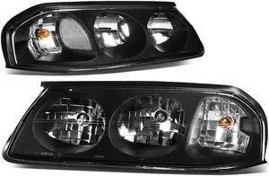 DNA Motoring HL-OH-CI00-BK-CL1 For 2000 to 2005 Chevy Impala 8th Gen Pair Headlight Black Housing Clear Corner Headlamp 01 02 03 04 Left + Right