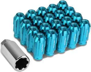 DNA Motoring LN-ZTL-9025-125-LB Open End Design 20-Piece M12 x 1.25 Aluminum Alloy Wheel Lug Nuts +1 X Deep Drive Extension (Light Blue)