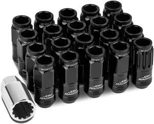 DNA Motoring LN-ZTL-9015-125-BK 16-Piece M12 x 1.25 Aluminum Alloy Wheel Lug Nuts + 4 x Lock Nut + 1 x Lock Nut Key (Black)