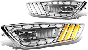 DNA Motoring FL-FF16-CH-W For 2015 to 2017 Ford Focus LED DRL Fog Lights + Build-in Turn Signal + Wiring Harness + Chrome Bezel Clear Lens 16