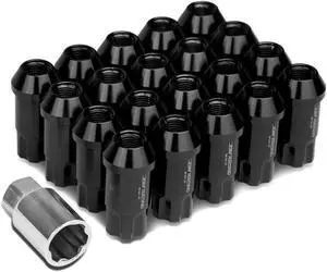 DNA Motoring LN-ZTL-9024-125-BK Open Ended Style 20-Piece M12 x 1.25 Aluminum Alloy Wheel Lug Nuts +1 X Deep Drive Extension (Black)