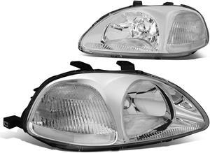 DNA Motoring HL-OH-HC96-CH-CL1 For 1996 to 1998 Honda Civic OE Style Headlight Chrome Housing Clear Corner Headlamps EJ EM EK 97 Left + Right