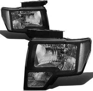 DNA Motoring HL-OH-F1509-BK-CL1 For 2009 to 2014 Ford F150 OE Style Headlight Black Housing Clear Corner Headlamp -12 Gen 10 11 12 13 Left + Right