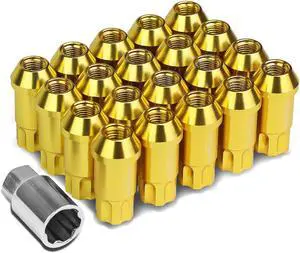 DNA Motoring LN-ZTL-9024-15-GD Open End Design 20-Piece M12 x 1.5 Aluminum Alloy Wheel Lug Nuts +1 X Deep Drive Extension (Gold)