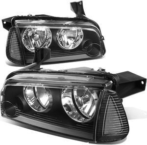 DNA Motoring HL-OH-CHA05-4P-BK-CL1 For 2006 to 2010 Dodge Charger LX 4pcs Black Housing Clear Lens Headlight+Clear Corner Signal Lamp 07 08 09 Left + Right