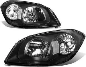 DNA Motoring HL-OH-027-BK-CL1 For 2005 to 2010 Chevy Cobalt Pontiac G5 Pursuit OE Style Headlight Black Housing Clear Corner Headlamp 06 07 08 09 Left + Right