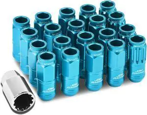 DNA Motoring LN-ZTL-9015-15-LB 16-Piece M12 x 1.5 Aluminum Alloy Wheel Lug Nuts + 4 x Lock Nut + 1 x Lock Nut Key (Light Blue)