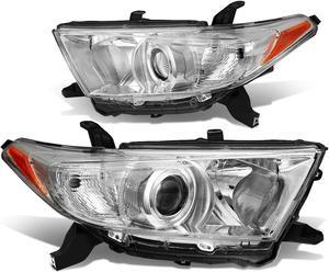 DNA Motoring HL-OH-THI11-CH-AM For 2011 to 2013 Toyota Highlander OE Style Projector Headlight Chrome Housing Amber Corner Headlamps 12 Left + Right
