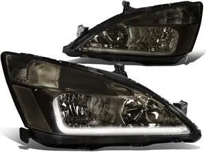 DNA Motoring HL-LB-HA03-SM-CL1 For 2003 to 2007 Honda Accord LED DRL Light Bar Headlight Smoked Housing Clear Corner Headlamp 04 05 06 Left + Right