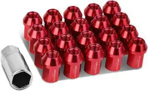 DNA Motoring LN-ZTL-9018-125-RD 20-Piece M12 x 1.25 Aluminum Alloy Wheel Lug Nuts + Deep Drive Extension (Red)