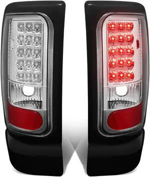 For 1994 to 2002 Dodge Ram 1500 / 2500 / 3500 Pair of Chrome Housing Clear Lens LED Tail Brake Lights 95 96 97 98 99 00 01
