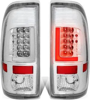 DNA Motoring TL-F25008-LED-3D-CH-CL For 2008 to 2016 Ford F250 / F350 / F450 / F550 Super Duty Pair of 3D LED Bar Tail Brake Lights (Chrome Housing Clear Lens) 15 14 13