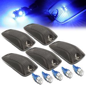 DNA Motoring CBL-CSIL88-SM-B For 1988 to 2002 GMC C/K 1500 2500 3500 5 X LED Cab Roof Top Light Lens + Bulbs (Smoked Housing Blue LED) 97 98 99 00 01