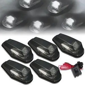 DNA Motoring CBL-F15080-SM-W For 1980 to 1996 Ford F150 F250 F350 F450 5 X LED Cab Roof Top Lights + Wiring Harness + Switch (Smoked Housing White LED) 92 93 94 95