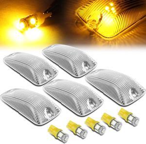 DNA Motoring CBL-CSIL88-CH-Y For 1988 to 2002 GMC C/K 1500 2500 3500 5 X LED Cab Roof Top Light Lens + Bulbs (Chrome Housing Yellow LED) 97 98 99 00 01