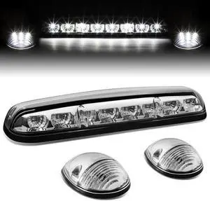 DNA Motoring CBL-CSIL02-CH-W For 2002 to 2006 Chevy Silverado / GMC Sierra GMT800 LED Cab Roof Center Light + Pair Side Lamps (Chrome Housing White LED) 04 05