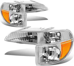 DNA Motoring BL-FEXP95-CH-AM For 1995 to 2001 Ford Explorer Mountaineer Pair Chrome Housing Amber Corner Bumper Lights 96 97 98 99 00