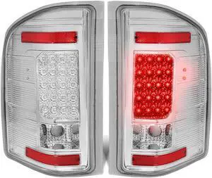 DNA Motoring TL-CSIL07-LED-CH-CL For 2007 to 2014 Chevy Silverado 1500 / 2500 / 3500 (HD) LED Tail Brake Brake Light / Lamps Chrome Housing Clear lens 08 09 10 11 12 13