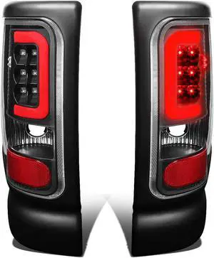 DNA Motoring TL-DRAM94-LED-RD3D-BK-CL For 1994 to 2002 Dodge Ram 1500 / 2500 / 3500 Pair of Black Housing Clear Lens 3D Red LED U -Bar Tail Brake Lights 97 98 99 00 01