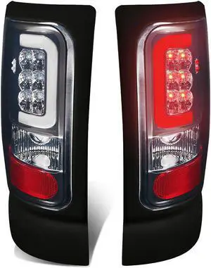 DNA Motoring TL-DRAM94-LED-3D-CH-SM For 1994 to 2002 Dodge Ram 1500 / 2500 / 3500 Pair of Chrome Housing Smoked Lens 3D LED U -Bar Tail Brake Light 96 97 98 99 00 01