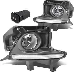 DNA Motoring FL-ZTL-245-CH For 2014 to 2016 Toyota Highlander Bumper Driving Fog Lights + Wiring Kit + Chrome Trim Bezel + Switch (Black Cover Clear Lens)