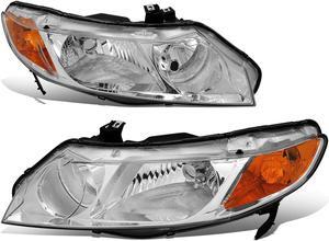 DNA Motoring HL-OH-HC064D-CH-AM For 2006 to 2011 Honda Civic 4-Dr Sedan Pair Chrome Housing Amber Corner Headlight Headlamps 07 08 09 10 Left + Right