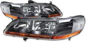 DNA Motoring HL-OH-HA98-BK-AB For 1998 to 2002 Honda Accord OE Style Headlight Black Housing Amber Corner Headlamp 99 00 01 Left + Right