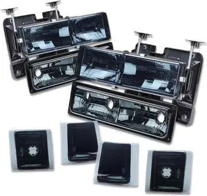 DNA Motoring HL-OH-8P-C1094-SM For 1994 to 2000 Chevy C/K-Series Suburban / Tahoe 8pcs Headlight+Bumper+Corner Lamps Kit Smoked Housing - GMT400 95 96 97 98 99