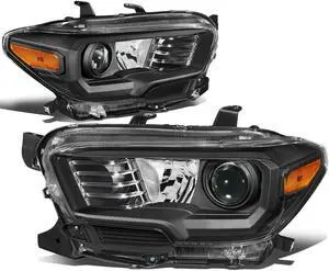 For 2016 to 2020 Toyota Tacoma Pair Black Housing Amber Corner Projector Headlight / Headlamp Set 17