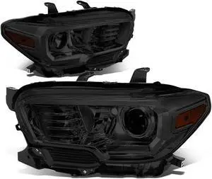 DNA Motoring HL-OH-TTAM16-SM-AM For 2016 to 2020 Toyota Tacoma Pair Smoked Housing Amber Corner Projector Headlight / Headlamp Set 17