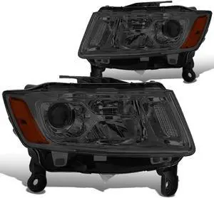 DNA Motoring HL-OH-GCH14-SM-AM For 2014-2016 Jeep Grand Cherokee Pre Facelift Pair Smoked Housing Amber Side Projector Headlight/Lamps
